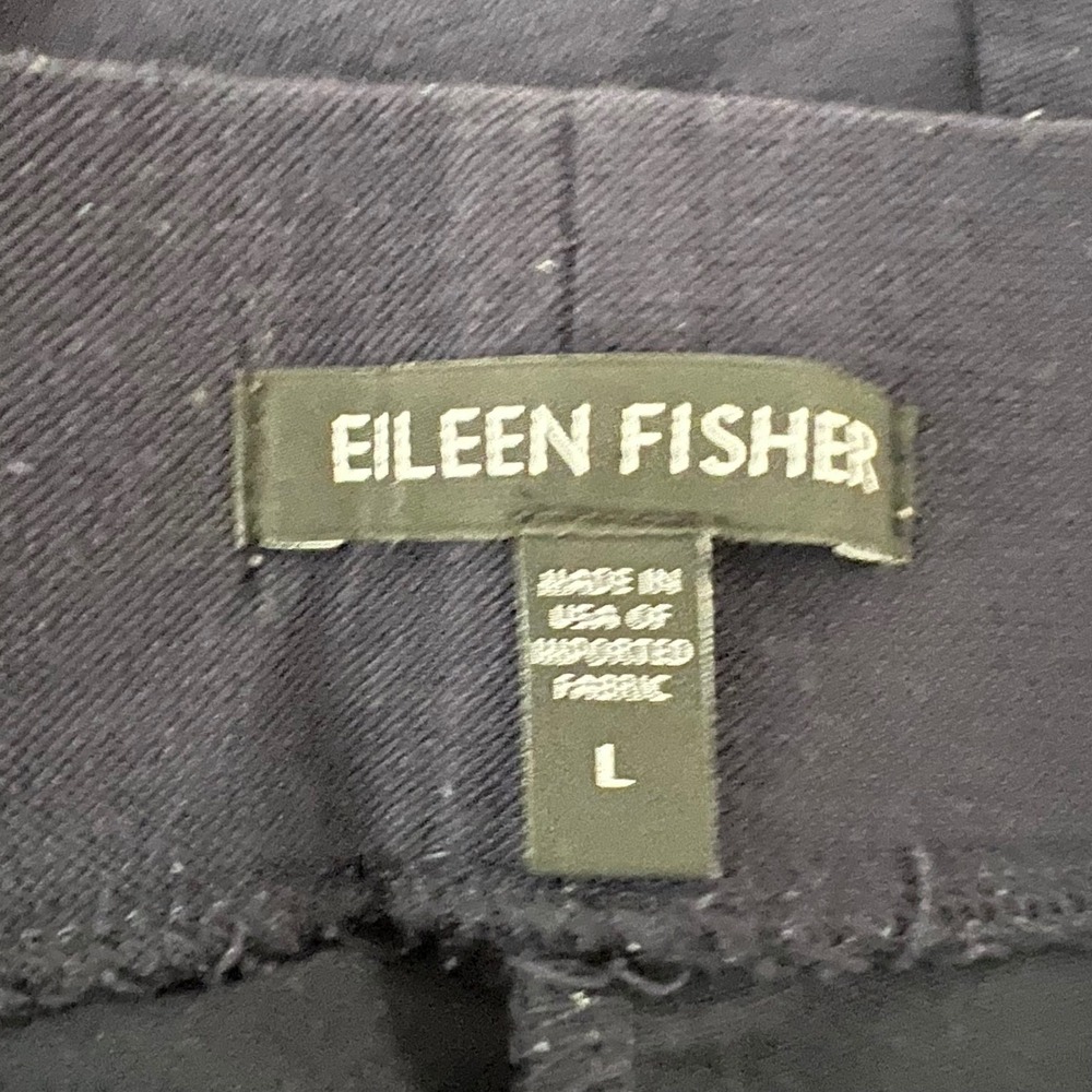 Eileen Fisher Crepe Pull On Crop Ankle Pants Sz L Navy Blue Cropped Wide Leg - Picture 2 of 7